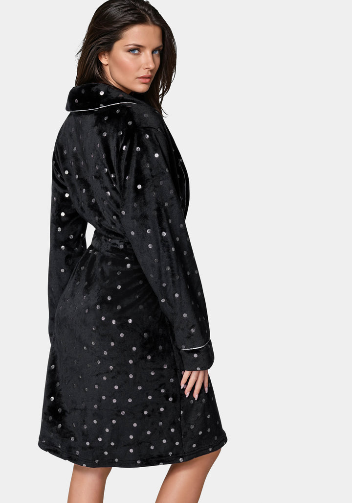 Back View-Sliver Foil Plush Robe-Black