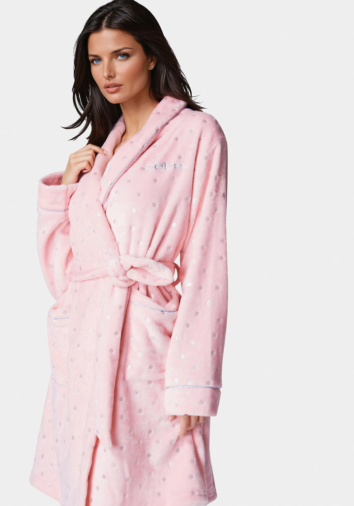 Side View-Sliver Foil Plush Robe-Light Pink
