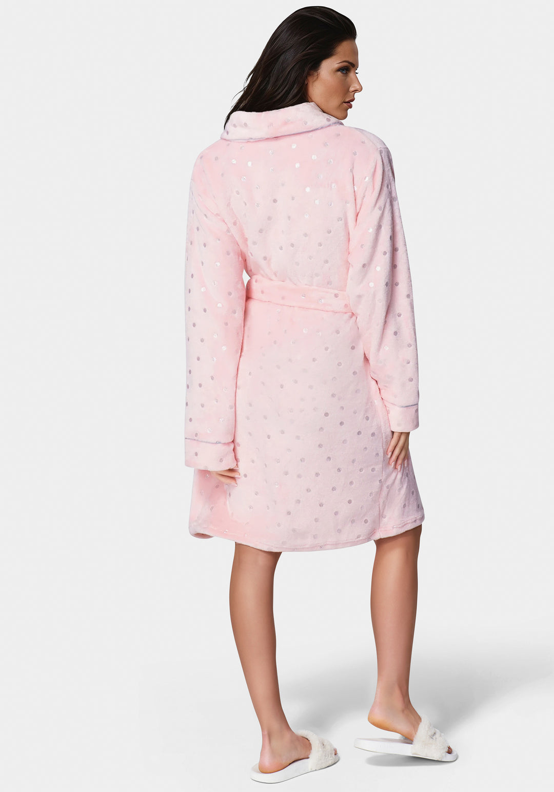Back View-Sliver Foil Plush Robe-Light Pink