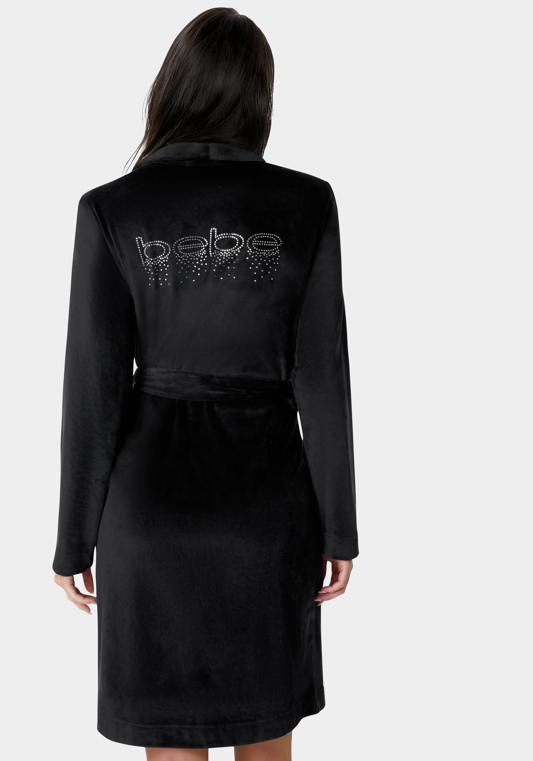 Back View-Velour with Rhinestones Robe-Black