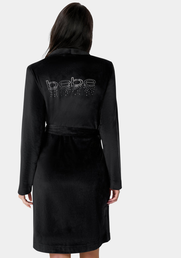 Back View-Velour with Rhinestones Robe-Black