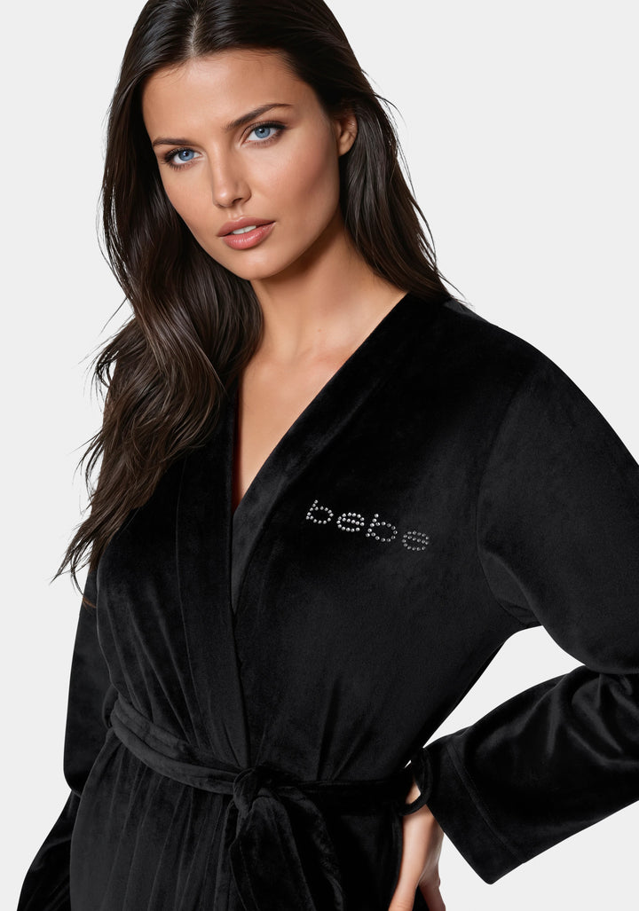 Other View-Velour with Rhinestones Robe-Black