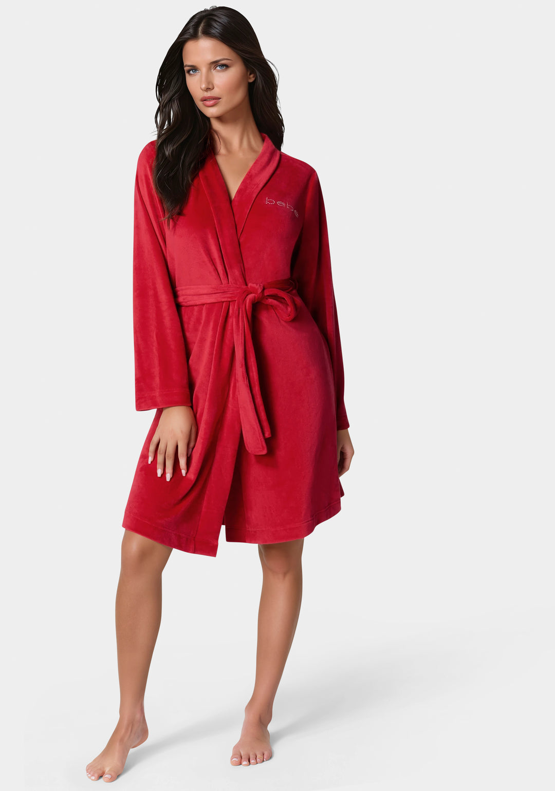 Front View-Velour with Rhinestones Robe-Red