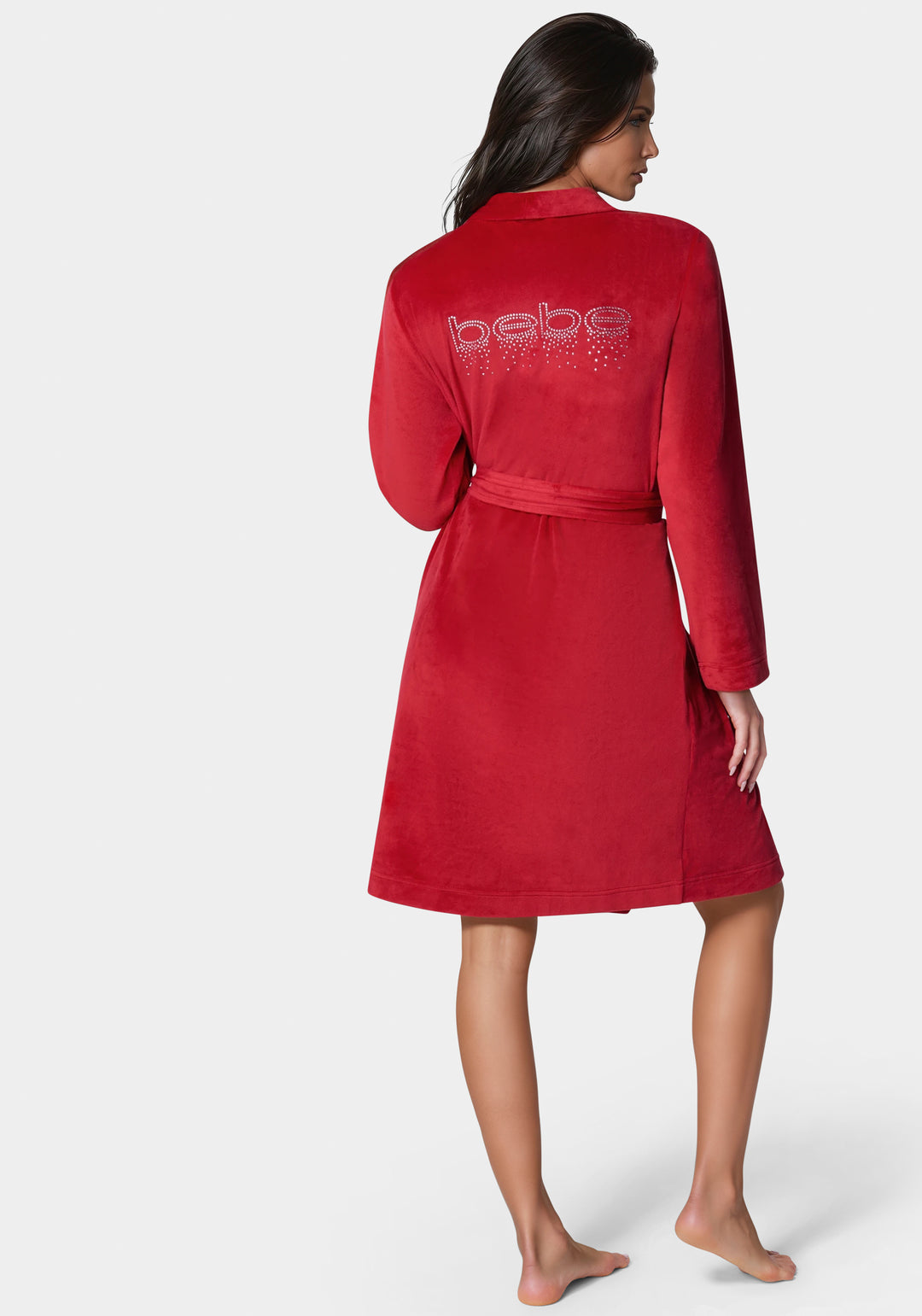 Back View-Velour with Rhinestones Robe-Red