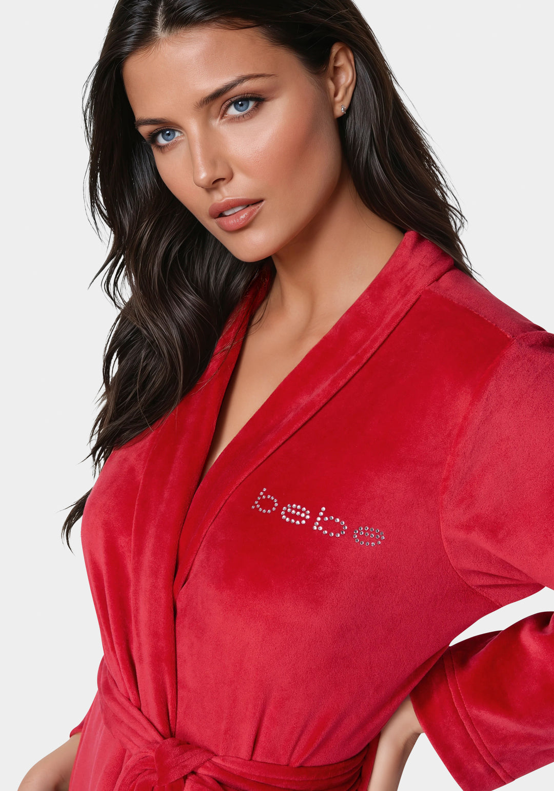 Other View-Velour with Rhinestones Robe-Red