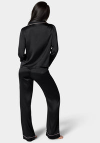 Back View-Luxury Textured Charmeuse Pajama Set-Black