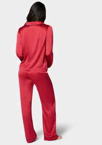 Back View-Luxury Textured Charmeuse Pajama Set-Red