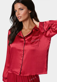 Other View-Luxury Textured Charmeuse Pajama Set-Red