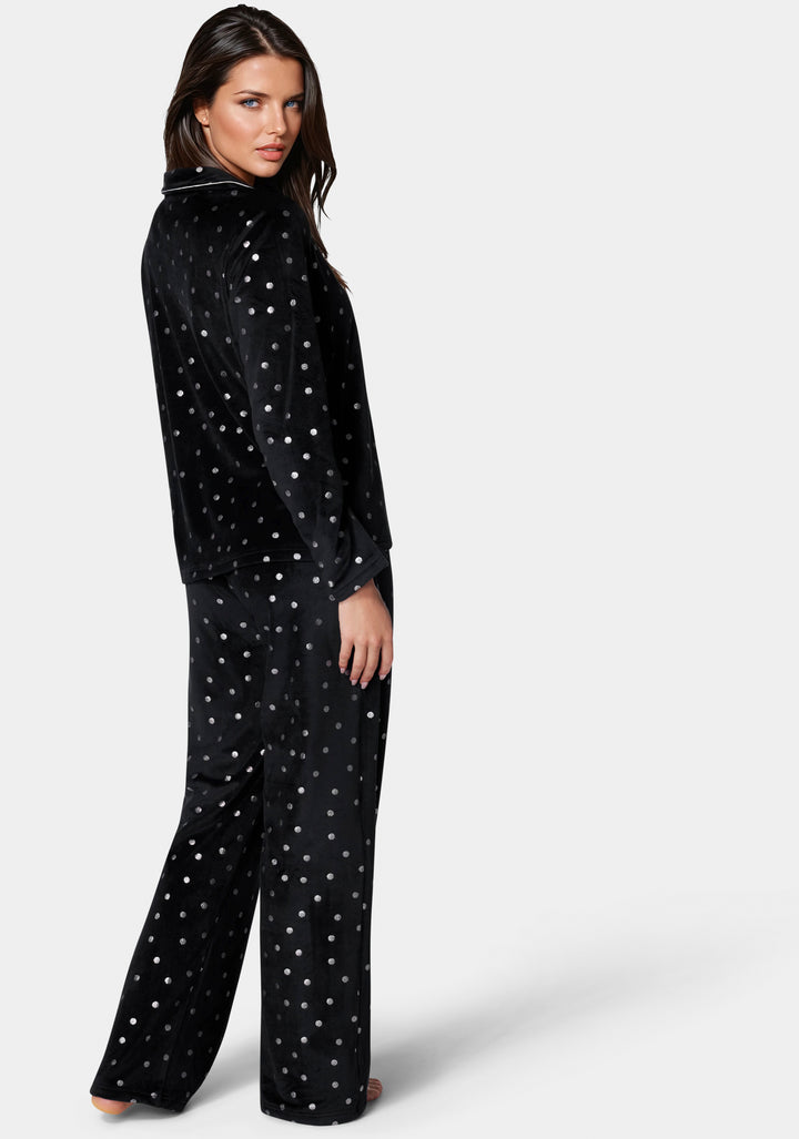 Back View-Silver Foil Plush Pajama Set-Black