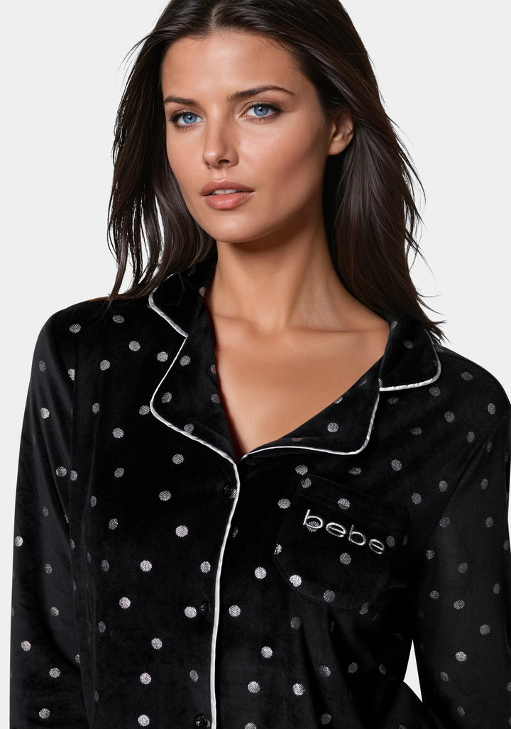 Other View-Silver Foil Plush Pajama Set-Black