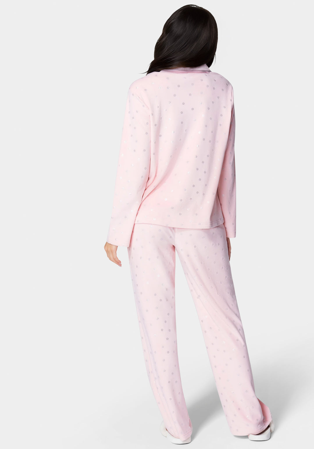 Back View-Silver Foil Plush Pajama Set-Light Pink