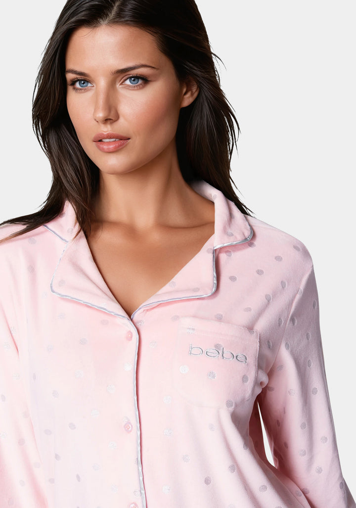 Other View-Silver Foil Plush Pajama Set-Light Pink