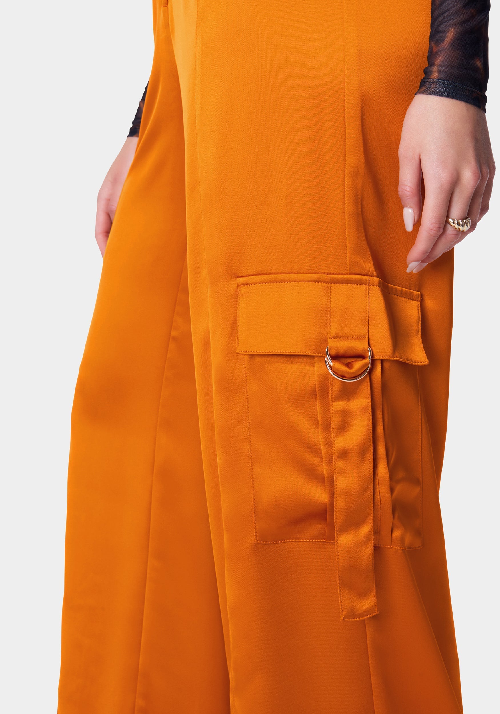 Satin Wide-Leg Cargo Pants main image 1