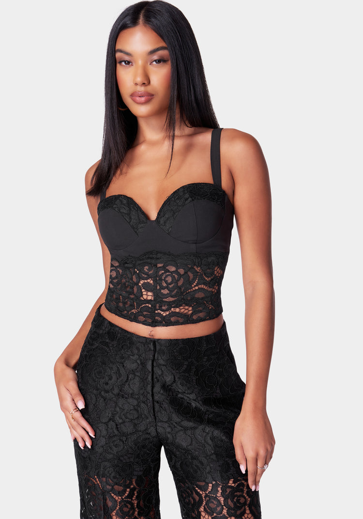 Alluring Style Black Lace Sleeveless Bustier Tank Top