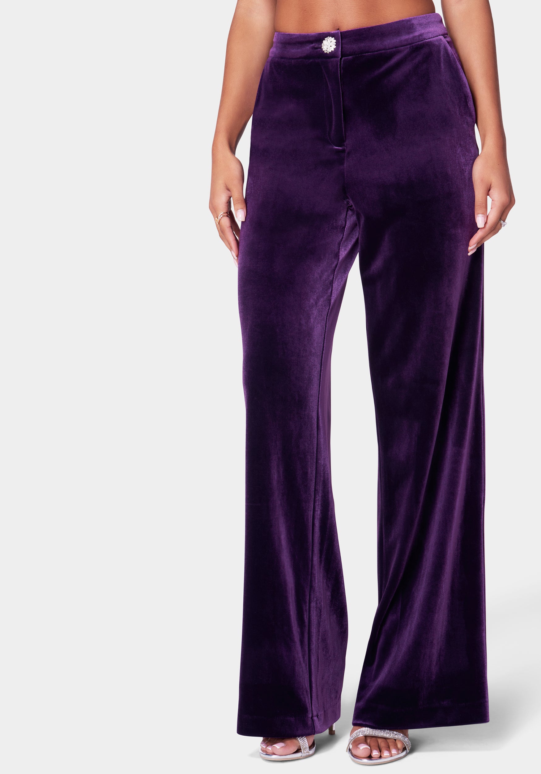 High Waist Wide Leg Velour Pant | bebe
