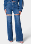 Natural Waist Rhinestone Detail Wide Leg Jean