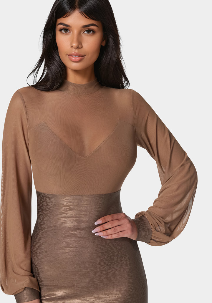 Other View-Bandage Sparkle Skirt Dress-Mocha