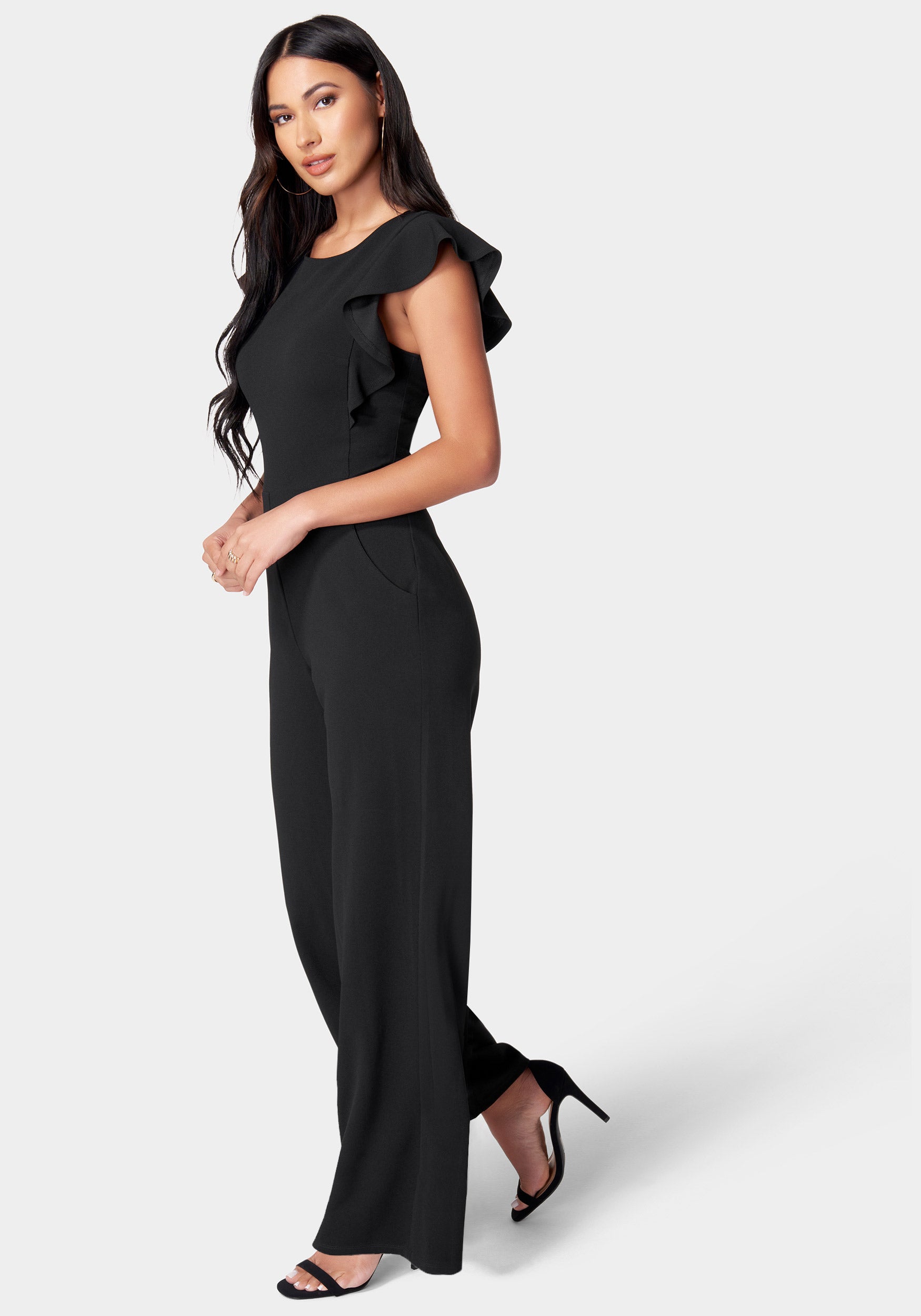 Washed Denim Overall Flutter Jumpsuit