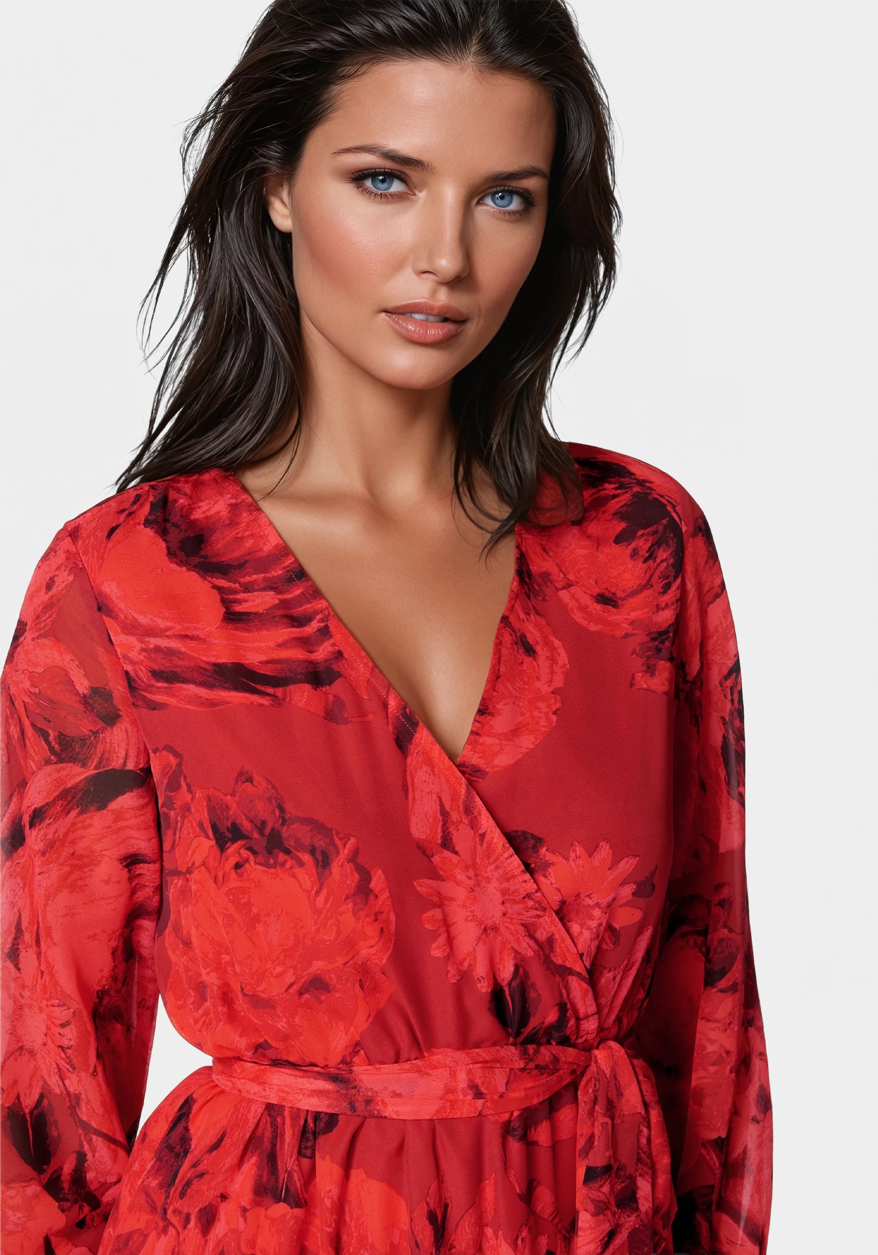 bebe red dress Bebe Women's Foiled Bandage Plunge Neck Midi Dress