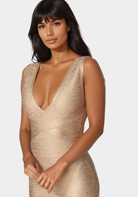 Other View-Foiled Bandage Metallic Dress-Champange