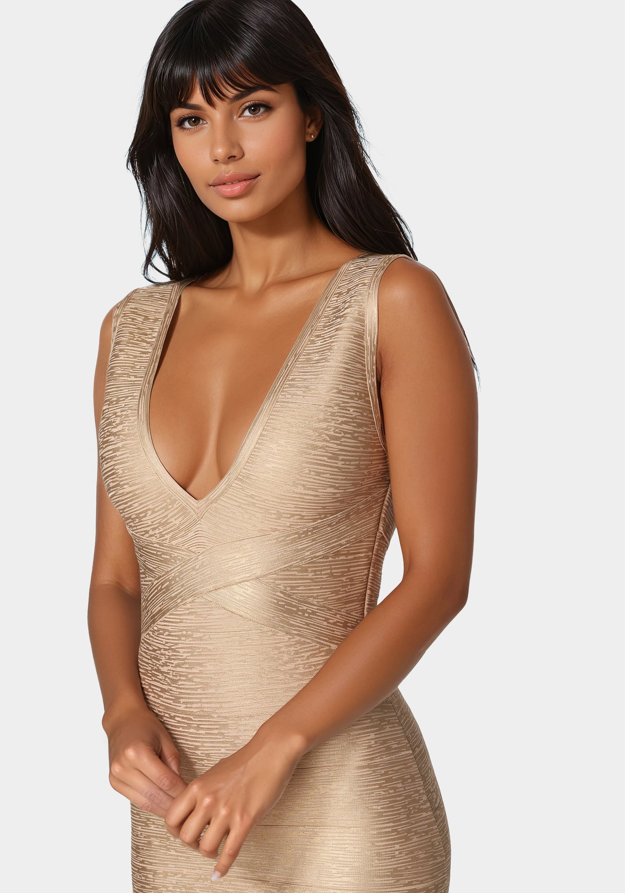 Bebe Women's Foiled Bandage Metallic Dress - Champagne Bebe Women's Foiled Bandage Metallic Dress - Champagne