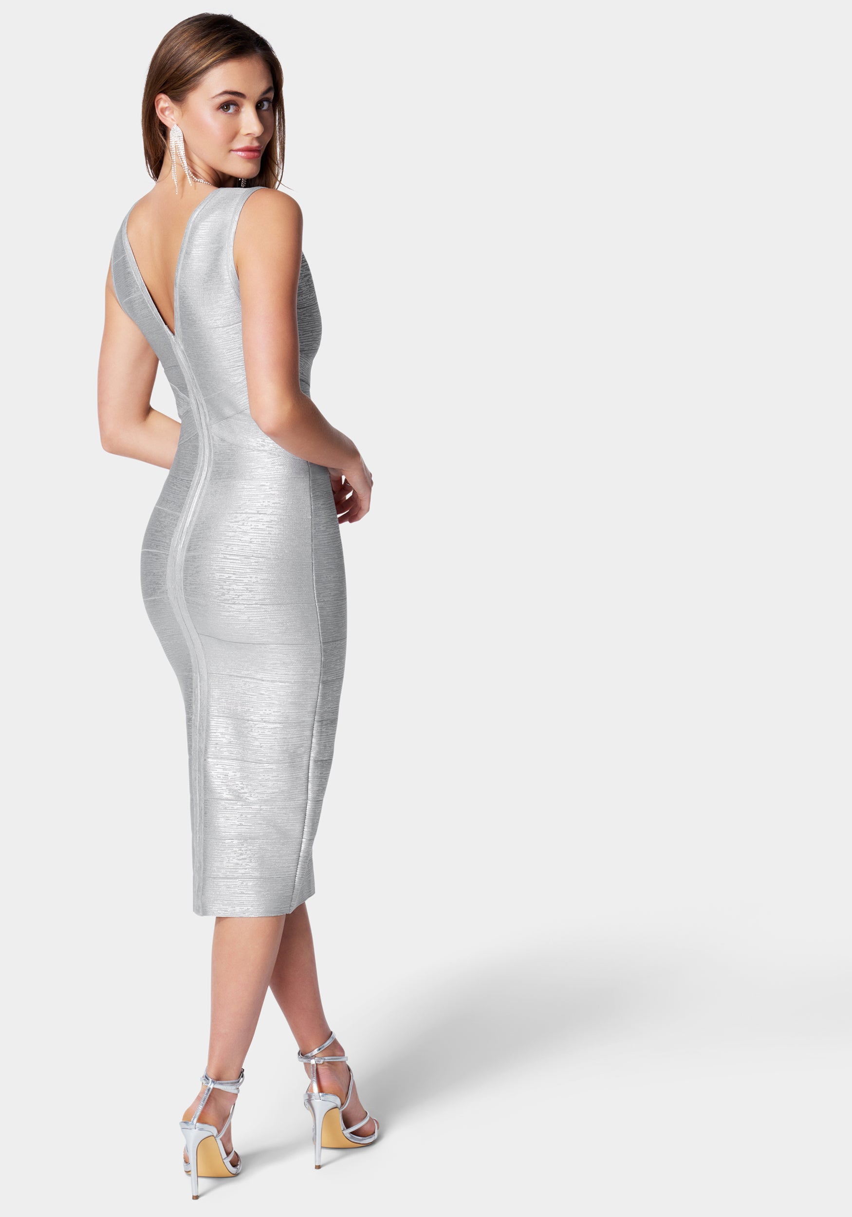 V Neck Sleeveless Midi Frill Bandage Dress