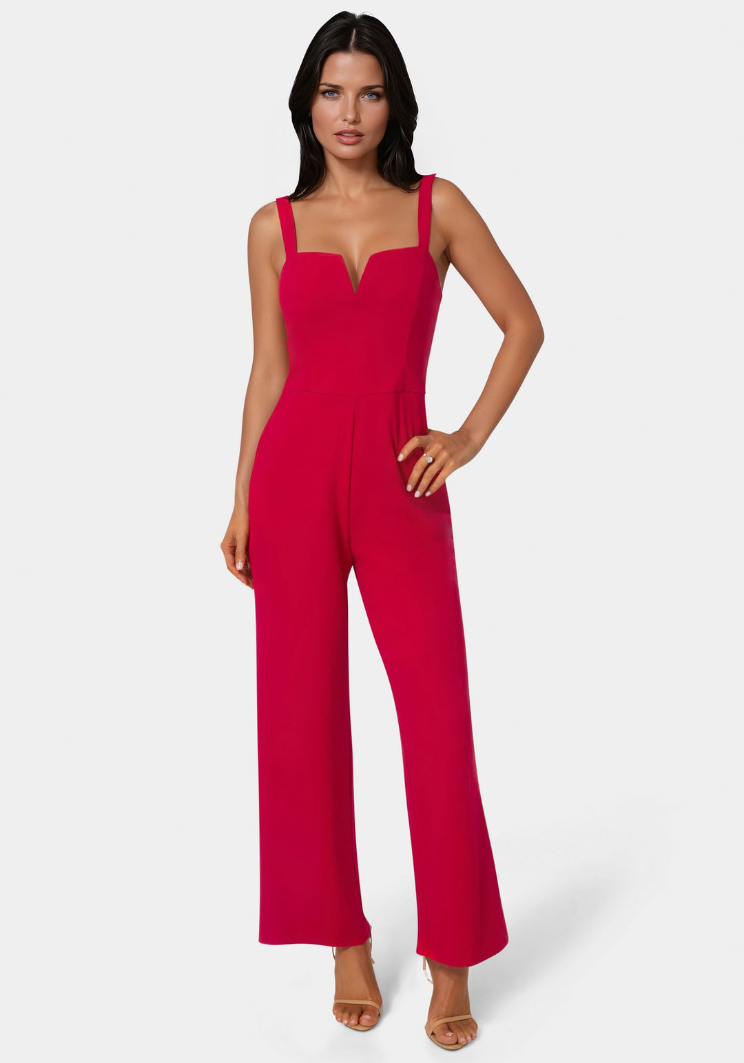 Front View-V-Wire Core Jumpsuit-RED