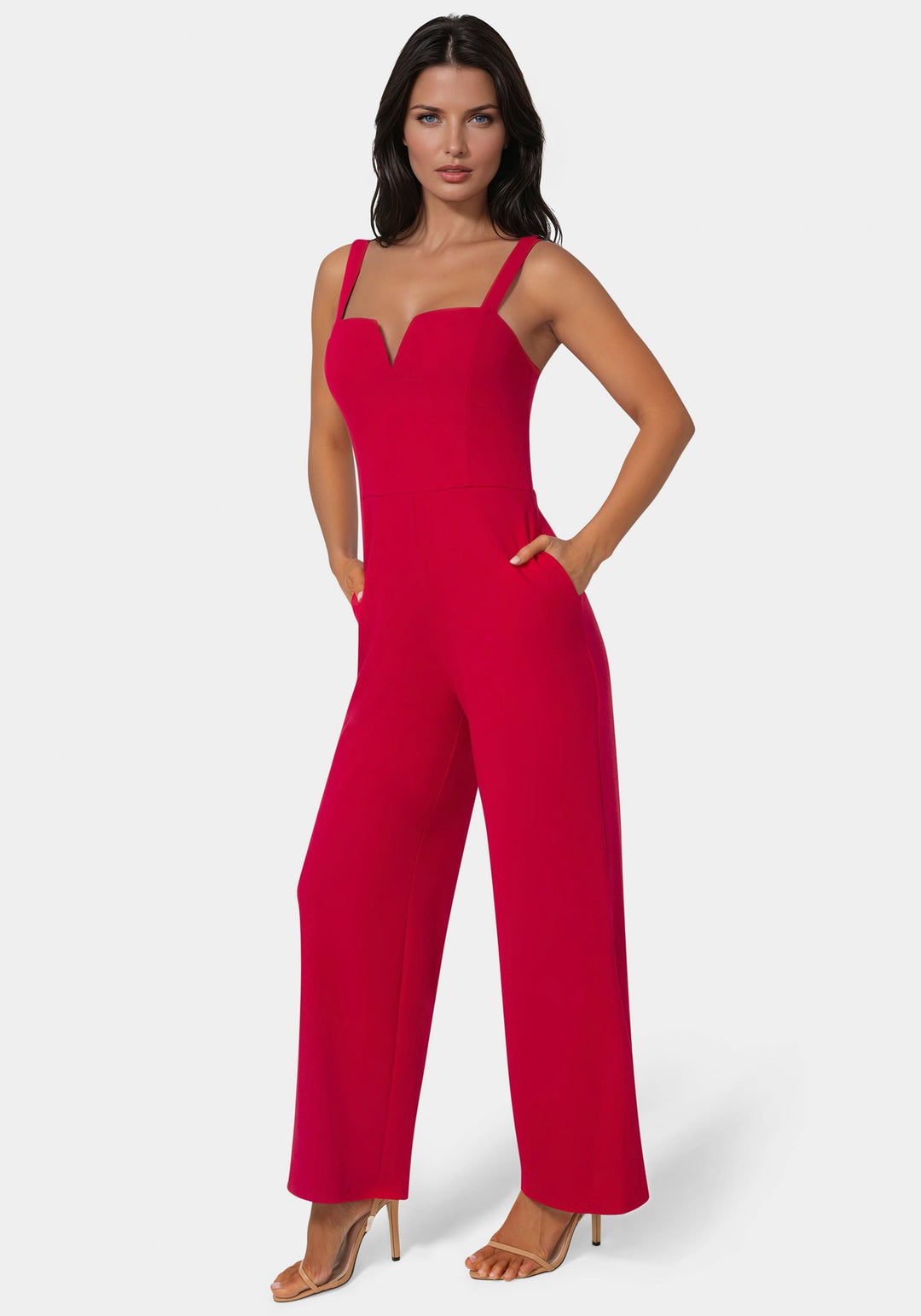 Side View-V-Wire Core Jumpsuit-RED
