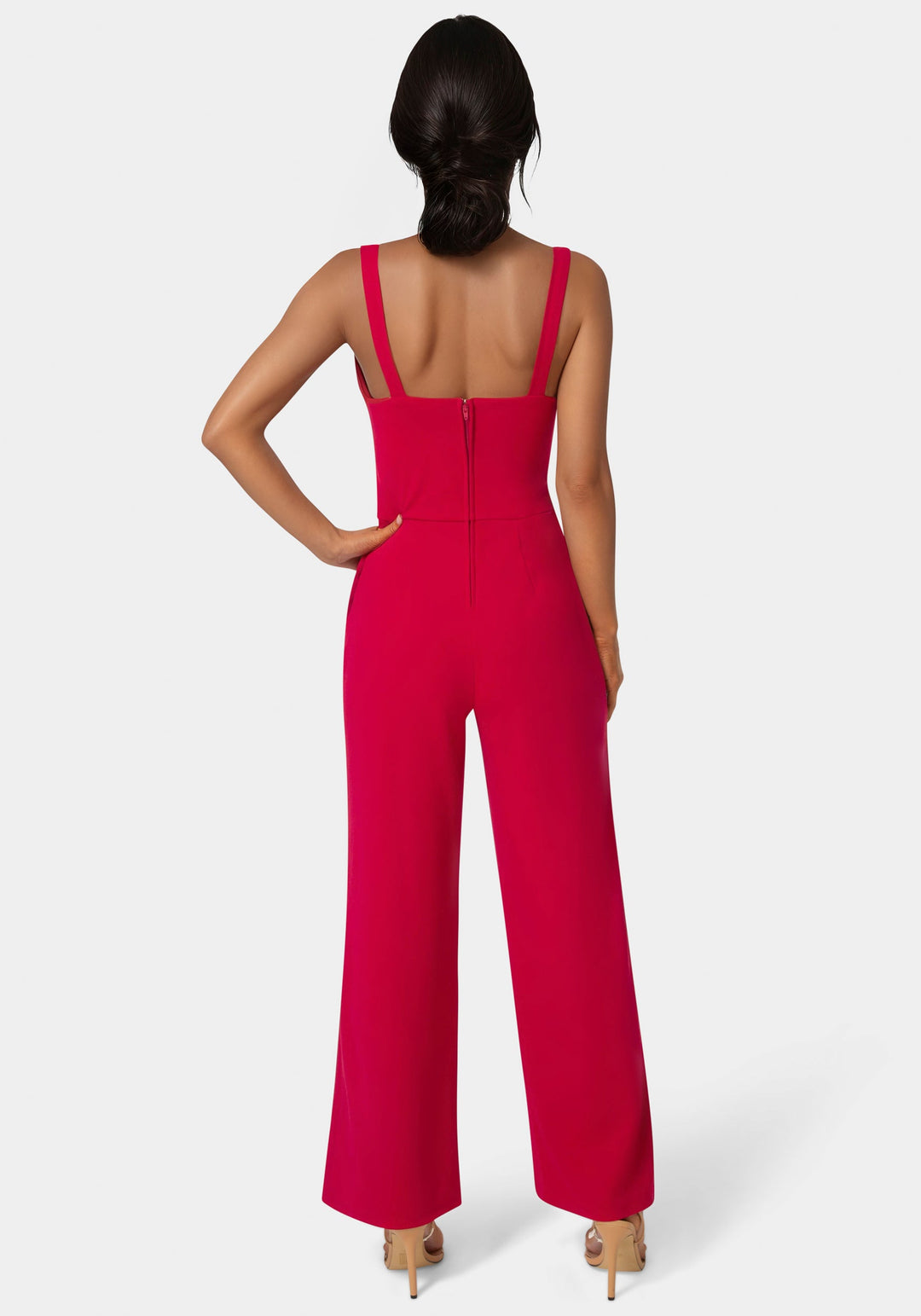 Back View-V-Wire Core Jumpsuit-RED