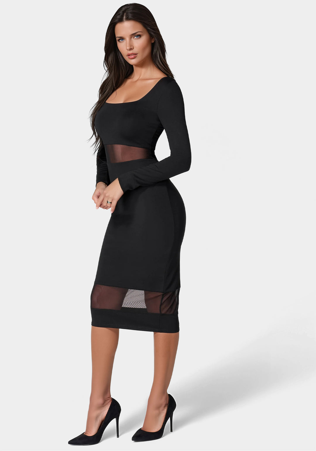 Bebe Women's Square Neck Midi Dress - Black Bebe Women's Square Neck Midi Dress - Black