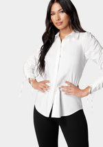 Ruched Sleeve Poplin Shirt