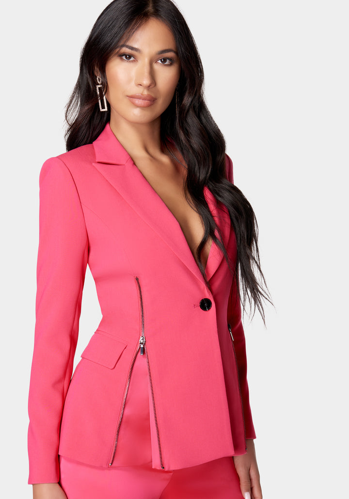 Satin Zipper Godet Tailored Jacket