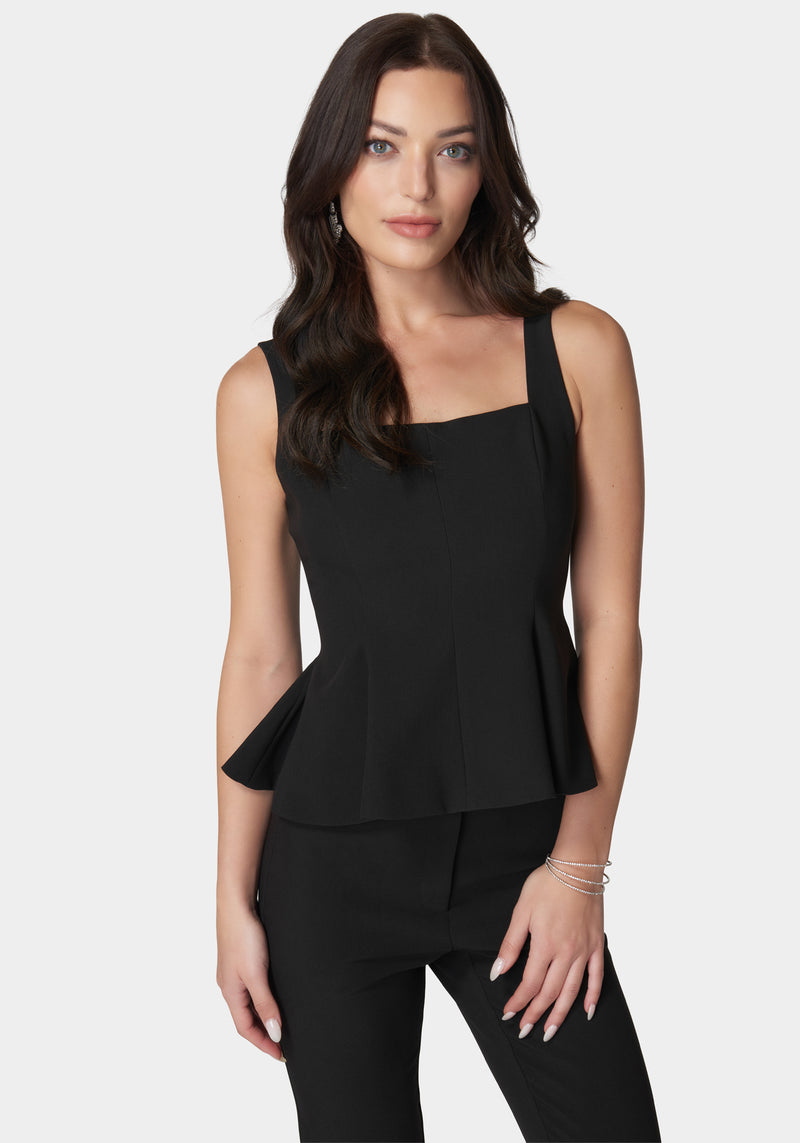 Bebe Women s Thin Strap Peplum Top Size 4 in Black Spandex Viscose