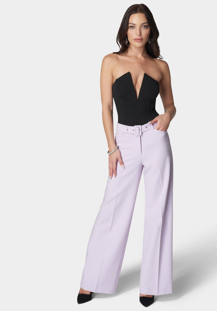 High Waist Belted Wide Leg Pant