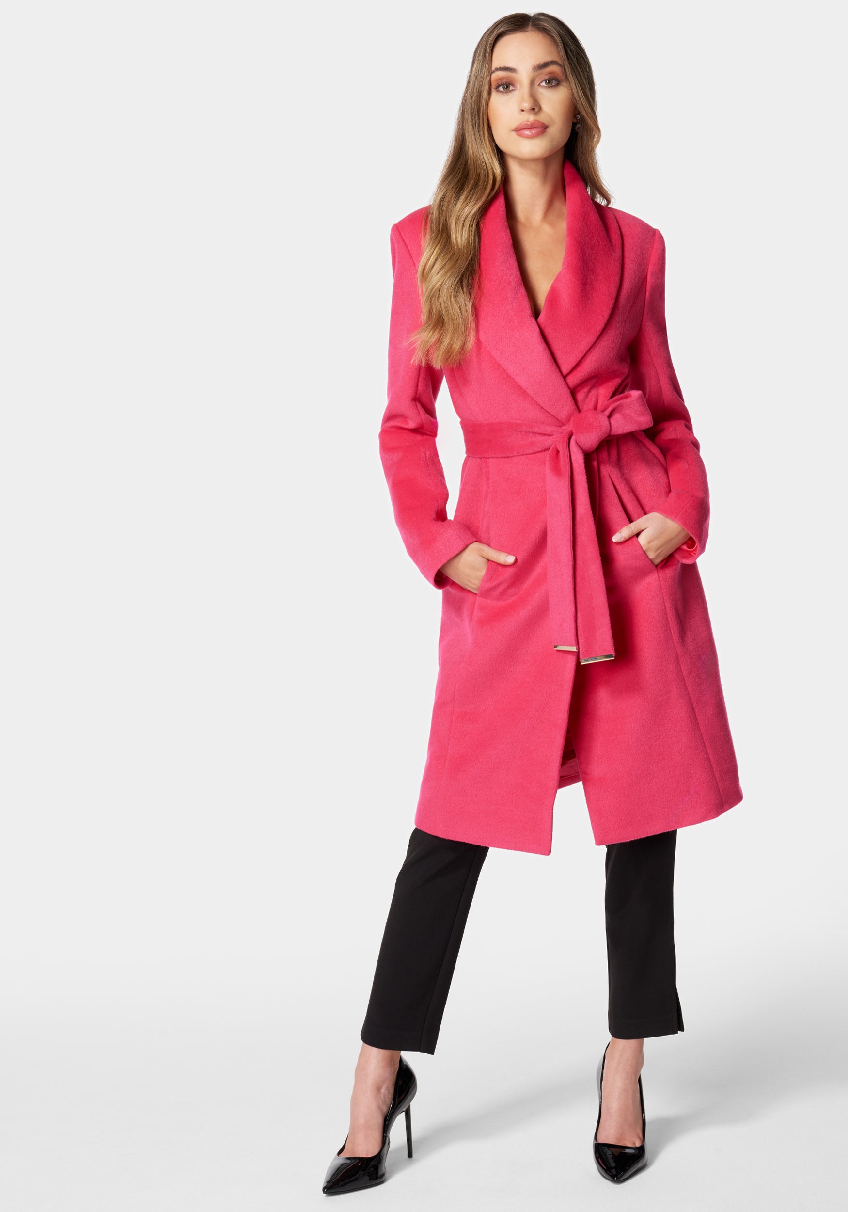 Wool Blended Shawl Collar Wrap Coat – bebe