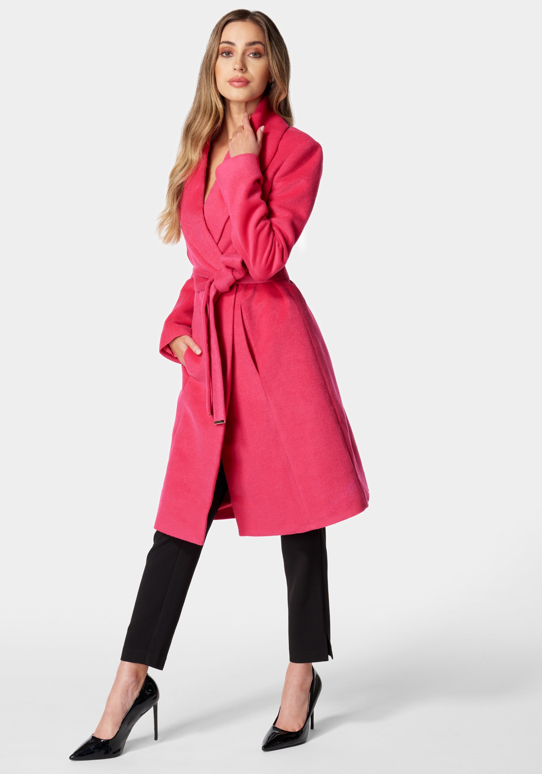 Wool Blended Shawl Collar Wrap Coat – bebe