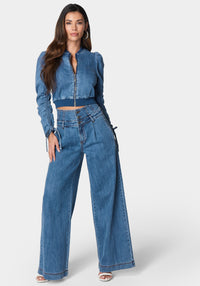 High Waisted Build Up Corset Ultra Wide Leg Jeans