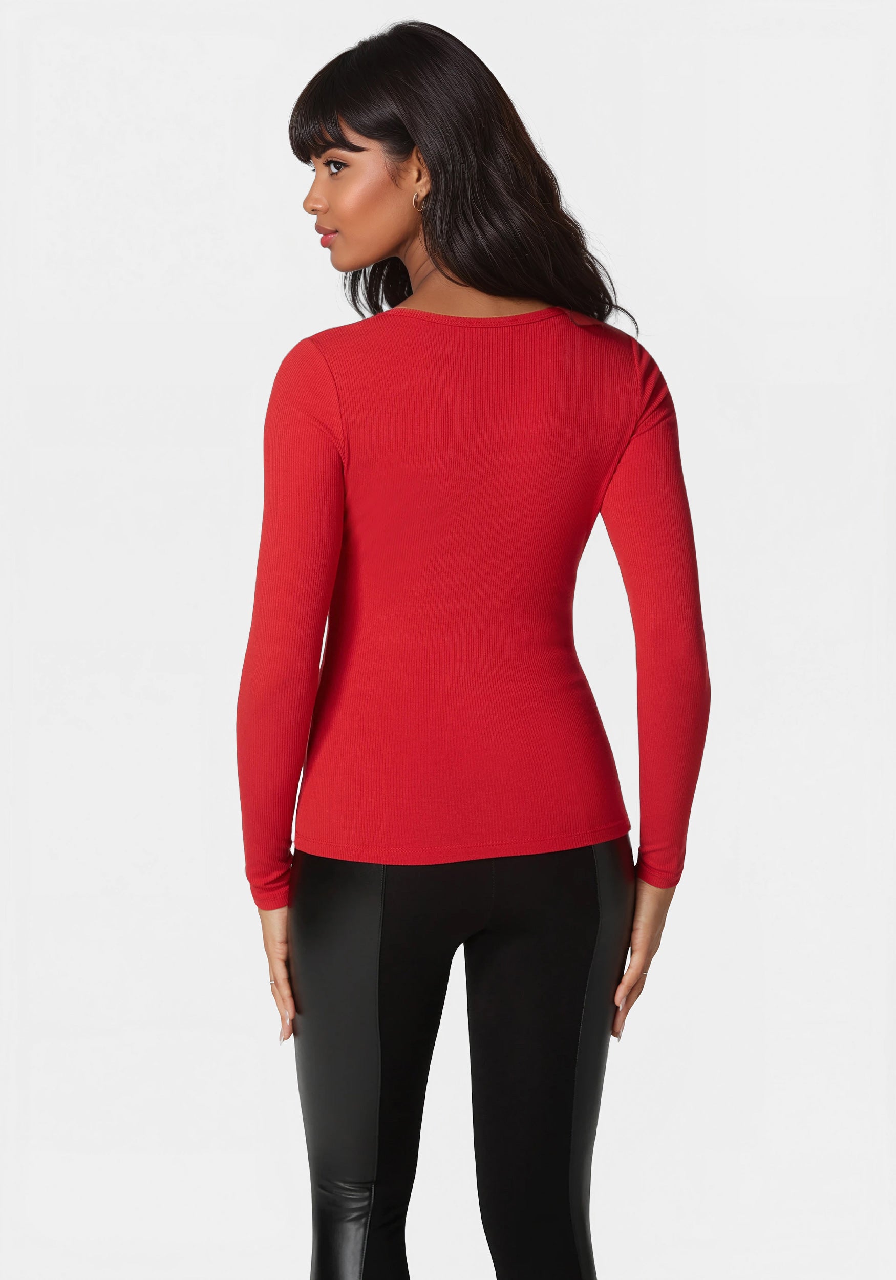 Long Sleeve Scoop Neck Bebe Logo Rib Top – bebe