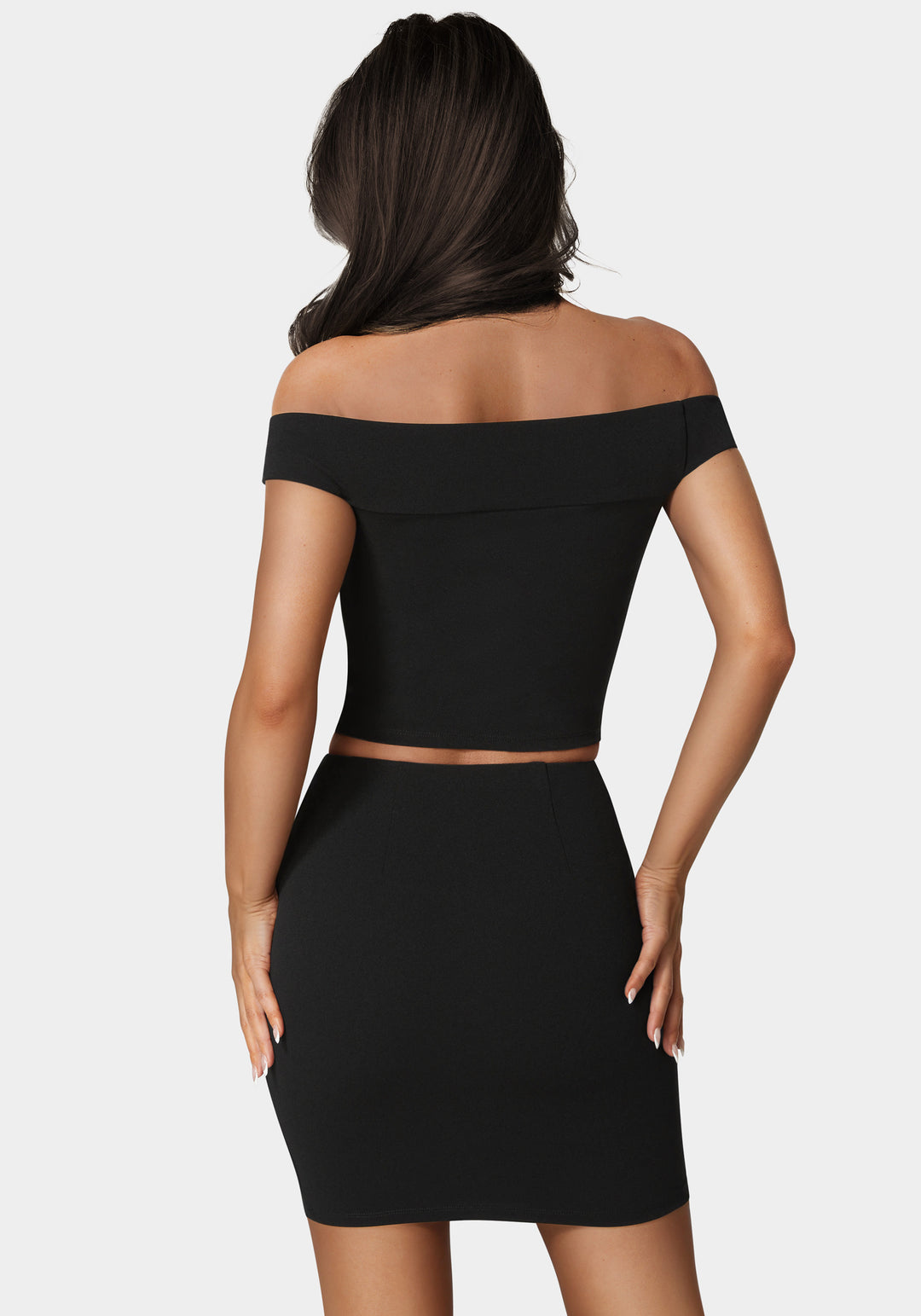 Off Shoulder Metal Trim Top And Skirt