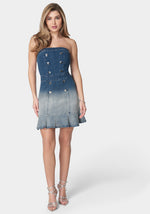 Strapless Ombre Fitted Denim Dress bebe