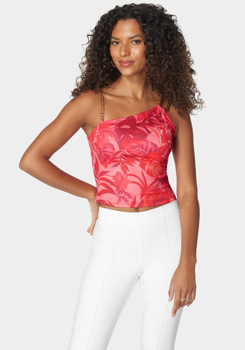 ♡bebe♡　0226 Printed Asymmetric Chain Knit Top | bebe