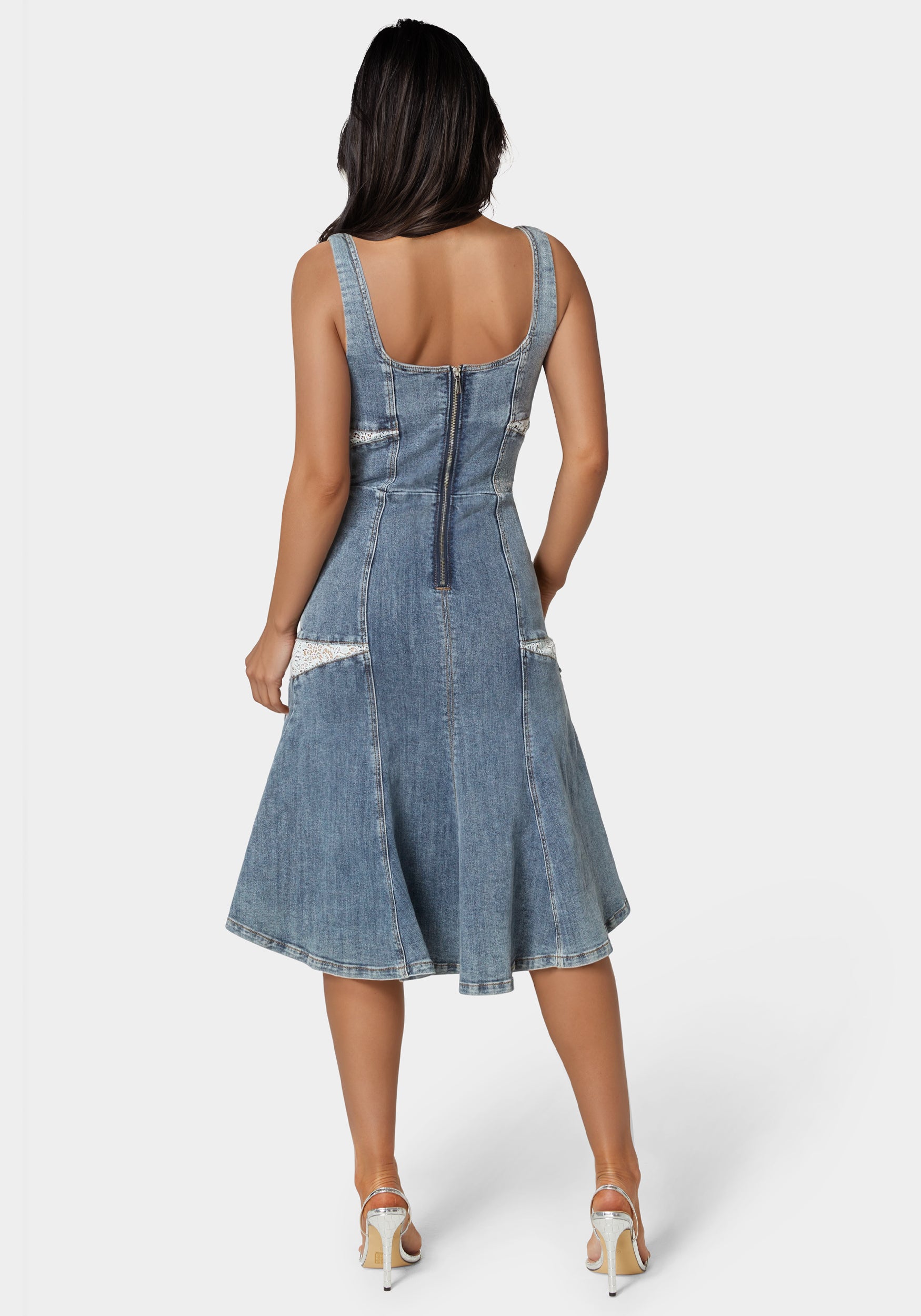 Lace Insert High Low Denim Dress – bebe