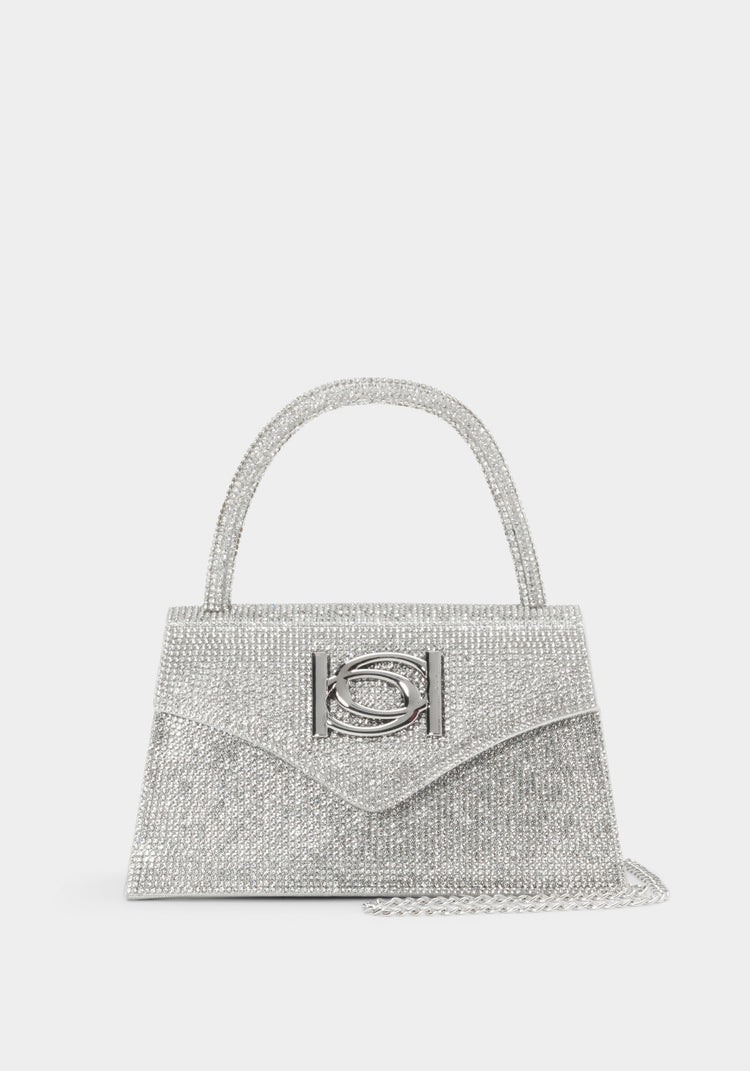 A silver sparkle purse