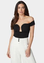 Ruched Cut Out Cold Shoulder Knit Top
