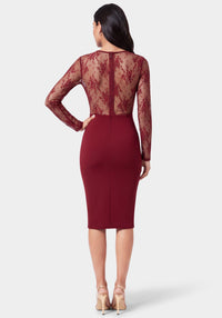 Back View-Lace Inset Midi Dress-Wine