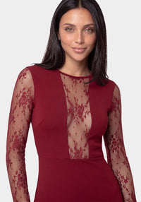 Other View-Lace Inset Midi Dress-Wine
