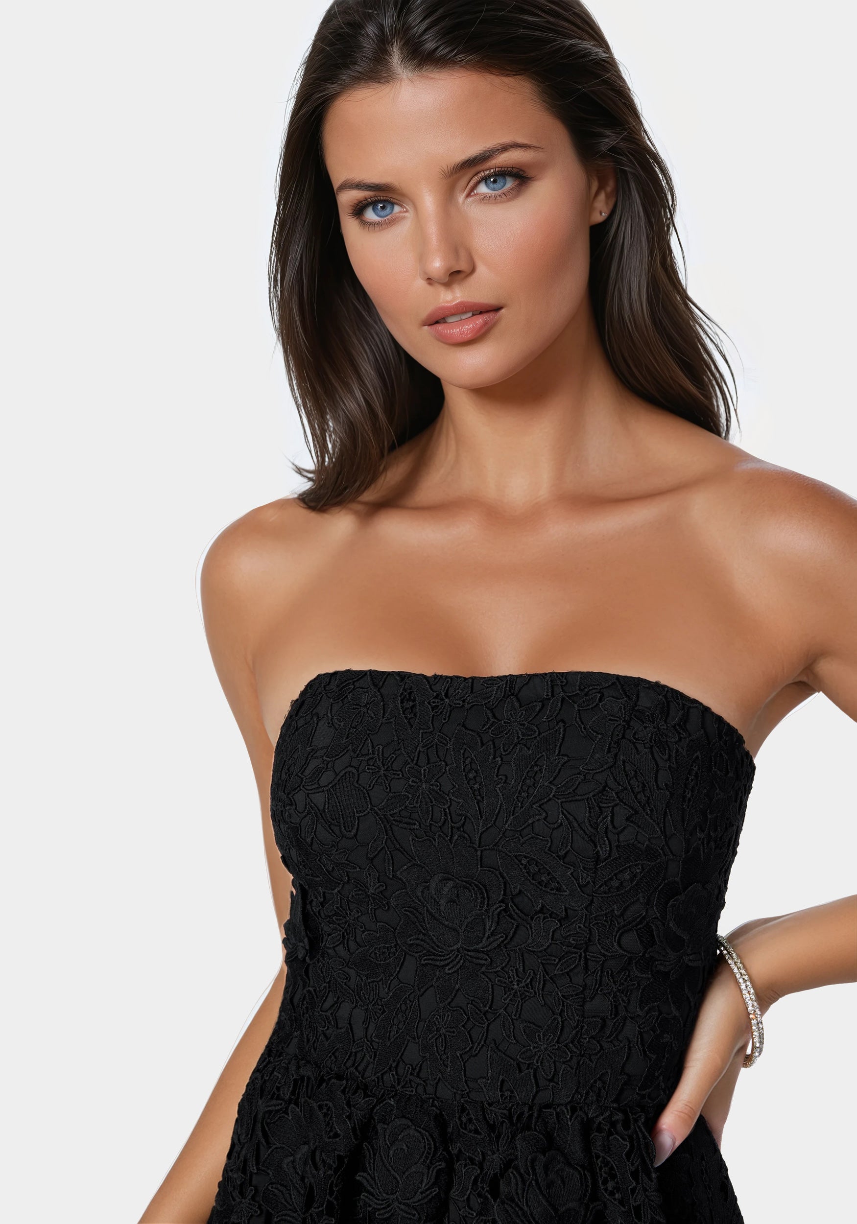black strapless tube dress Bebe Women's Straples Lace Cupcake Dress