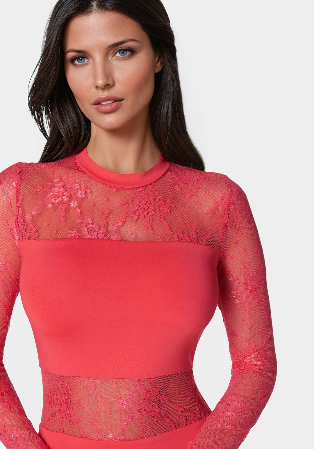 Bebe Women's Lace Inset Midi Dress - Red Bebe Women's Lace Inset Midi Dress - Red