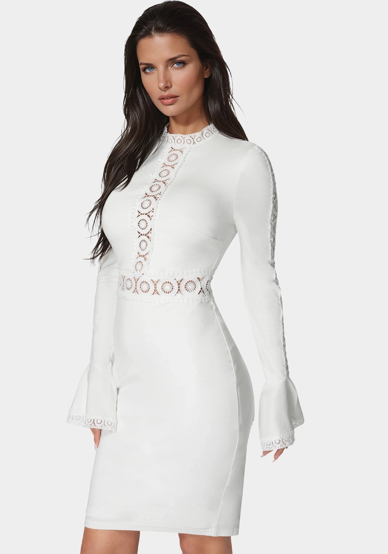 High Neck Lace Midi Dress bebe High Neck Lace Midi Dress bebe