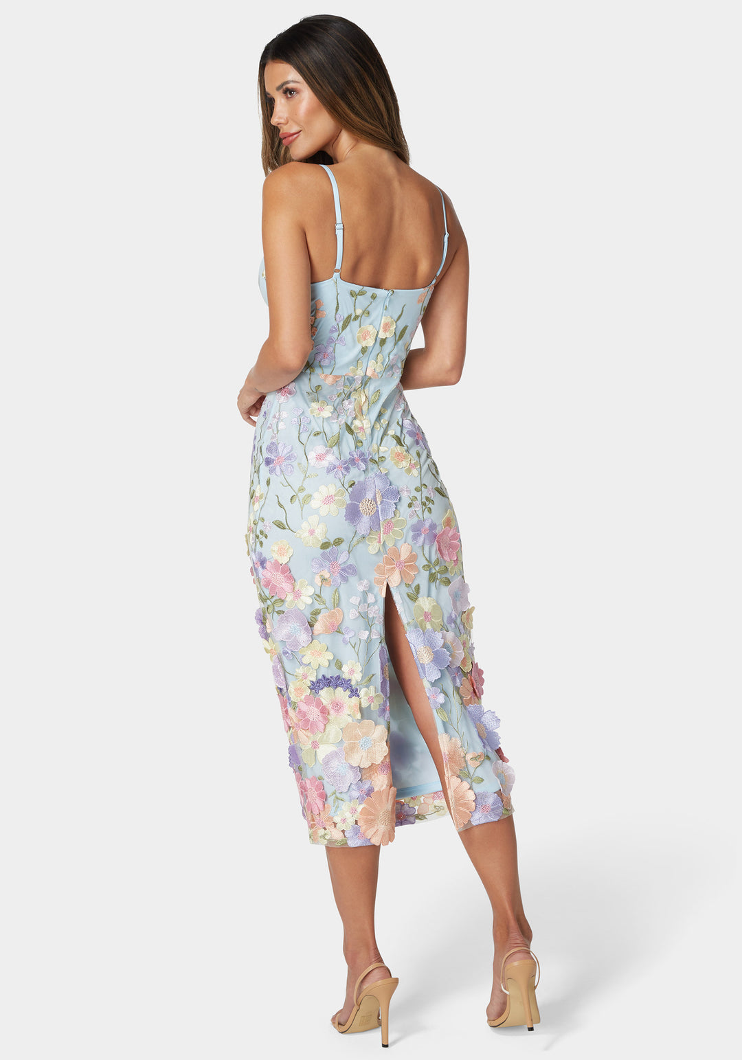 Bebe Women's Floral Embroidered Midi Dress Bebe Women's Floral Embroidered Midi Dress